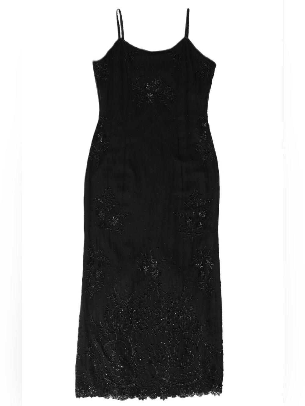 Vintage Beaded Silk Dress Formal Gown Black 100% Silk Sz 12 Fairy Whimsy 90s